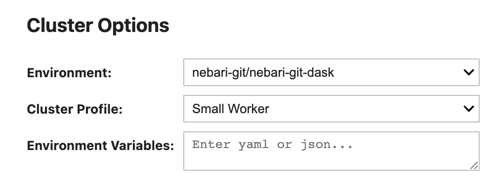 Nebari - Cluster Options UI